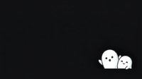 Cute ghost characters with smiling faces isolated on black background, ready for Halloween designs, greeting cards, and children's illustrations.