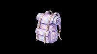Watercolor purple hiking backpack with rolled sleeping mat, isolated on transparent background, ready for stickers, t-shirt design, clipart, and print on demand use.