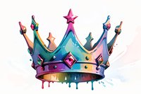 Colorful royal crown with dripping rainbow paint effect and star on top, featuring jewels and detailed spikes in watercolor style. For fantasy art and royal designs.