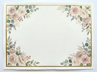 Vintage floral border frame with roses, peonies, and greenery on cream background with gold trim. Isolated design ready for invitations, cards, and stationery projects.