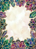 Ornamental lotus flowers with gold outlines frame a watercolor background, creating an elegant border design suitable for invitations, greeting cards, and decorative projects.