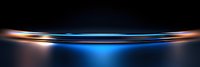 Futuristic glowing horizon line with blue and orange light streaks against dark background creates modern abstract technological atmosphere.