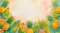 Tropical pineapple and palm leaf border frame with watercolor wash background, isolated on white for design projects and decorative layouts.