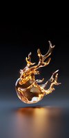 Liquid gold splash frozen in motion against dark background, dynamic fluid sculpture with elegant curves and flowing shapes creating abstract art piece.