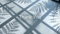 Soft fern shadows cast through window grid on light surface with Thank You text, evoking calm gratitude and mindful appreciation.