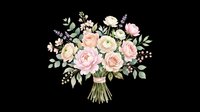 Watercolor floral bouquet with soft pink roses, ranunculus, lavender, and greenery, isolated on transparent background, ready for wedding stationery, stickers, and t-shirt design.