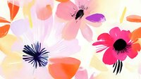 Vibrant watercolor flowers with bold strokes and layered petals in pink, orange, and magenta tones on white background, suitable for spring designs and decorative projects.