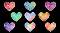 Colorful watercolor hearts set isolated on transparent background, ready for Valentine's Day cards, stickers, t-shirt design, sublimation, and print on demand projects.