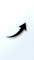 Black curved arrow pointing upward and right on white background with shadow effect for business presentations and infographics.