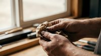 Elderly man's weathered hands holding smartphone by sunny window, senior using mobile technology for communication and digital connection at home.