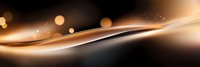 Elegant flowing golden waves with glowing light effects and bokeh on dark background create luxurious abstract composition for modern design projects.