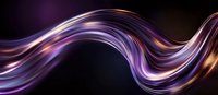Flowing abstract waves in purple, pink and copper colors create dynamic motion effect against dark background, suitable for modern tech designs and backgrounds.