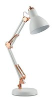 White and rose gold adjustable desk lamp with articulated arm on isolated background, modern minimalist office lighting for interior design projects.