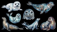 Seal and sea lion collection isolated on transparent background, ready for t-shirt design, clipart, stickers, print-on-demand products and sublimation projects.