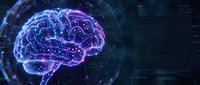 Glowing neon brain with neural connections and digital data streams, representing artificial intelligence, machine learning, and advanced technology concepts.