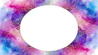 Cosmic energy burst with sacred geometry patterns in vibrant pink purple blue colors surrounding white oval space for text or design elements.