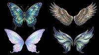 Colorful butterfly and fairy wing designs isolated on transparent background, ready for t-shirt printing, clipart, stickers, sublimation, and print-on-demand projects.
