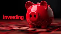 Red piggy bank on scattered coins with investing text against dark background, symbolizing financial growth and savings strategy. Dramatic lighting creates modern appeal.