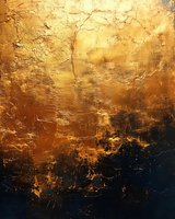 Luxurious golden and black abstract background with rich texture and metallic effect. Cracked surface creates dramatic contrast between light and dark areas. Suitable for luxury designs.