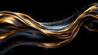 Luxurious gold and black waves flow with elegant motion against dark background, creating dynamic abstract pattern with glowing sparkles and smooth curves.