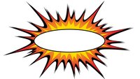 Explosive burst frame with sharp spikes in orange red yellow colors isolated on white background for comic book style design and graphic elements.