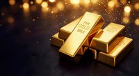 Shiny gold bars stacked on dark surface with warm bokeh lights creating luxurious investment and wealth concept for financial marketing materials.