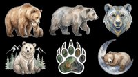 Grizzly bear cub and adult bears isolated on transparent background, ready for t-shirt design, clipart, stickers, sublimation, and print-on-demand products.