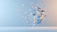 Magical glowing blue butterflies made of water and light floating in soft misty atmosphere with sparkling bokeh particles and reflective surface.