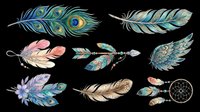 Colorful boho feathers and dreamcatcher clipart set, isolated on transparent background. Great for stickers, sublimation, t-shirt design, and print on demand crafts.