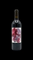 Wine bottle with dark glass and artistic watercolor label featuring burgundy and purple abstract brushstrokes, isolated on transparent background. Ready for beverage packaging design, print-on-demand products, and digital mockups.