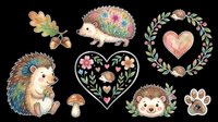 Cute hedgehog characters with floral crowns and botanical elements isolated on transparent background. Ready for t-shirt designs, stickers, clipart, sublimation, print-on-demand products and digital crafts.