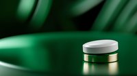 Luxury cosmetic cream jar on dark green background with soft focus and reflective surface, elegant skincare product photography for beauty industry.