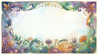 Ornate mystical frame with moon phases, floral swirls, and gold accents in purple, teal, and green tones on white background for cards.