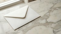 Elegant cream envelope on marble surface for wedding invitations, business correspondence, and luxury stationery designs.