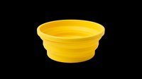 Yellow collapsible silicone bowl isolated on transparent background, ready for stickers, clipart, print on demand, sublimation, and t-shirt design use.