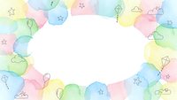 Watercolor pastel frame with geometric shapes, stars and clouds creating oval border on white background for baby shower invitations and greeting cards.
