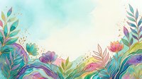 Watercolor floral border with vibrant blooms and foliage in pink, purple, and teal tones on isolated white background, suitable for invitations and design projects.