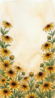Watercolor yellow daisy flowers frame border on vintage paper background with copy space for text and design projects.