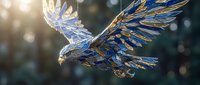 Majestic eagle soaring with outstretched wings against bright sunlight and bokeh background, symbolizing freedom, power and wildlife in natural habitat.