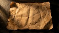 Aged parchment paper with torn edges and wrinkled texture on wooden surface. Vintage document background for historical designs and antique projects.