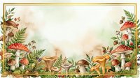 Autumn forest floor frame with mushrooms, ferns, acorns and fall foliage creating decorative border on watercolor background for seasonal design projects.