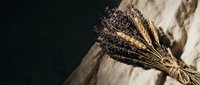 Dried lavender bouquet tied with twine on rustic wooden surface creating natural spa and aromatherapy atmosphere for wellness and relaxation concepts.