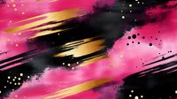 Abstract pink and black background with dynamic golden brush strokes and scattered dots creates modern artistic pattern for luxury design projects and festive decorations.