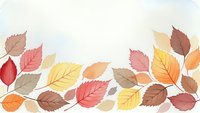 Watercolor autumn leaves border with warm fall colors including red, orange, yellow and brown foliage on white background for seasonal design projects.