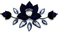 Elegant navy blue floral embroidery design with decorative leaves and pearl accents on white background, isolated for crafting and textile projects.