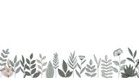 Botanical border with diverse leaves and branches in muted tones on white background for nature-themed designs and organic branding projects.