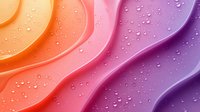 Colorful wavy gradient background with water drops, flowing from orange to pink and purple in smooth curved lines creating dynamic abstract pattern.