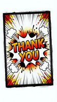 Thank you for your message in a comic book style with dynamic explosion effects and radiating lines, isolated on white background for greeting cards and thank you designs.