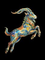 Ornate decorative goat with intricate blue, gold, and orange patterns isolated on transparent background. Ready for t-shirts, stickers, clipart, and print-on-demand designs.