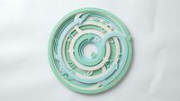 Mint green circular maze puzzle with intricate pathways and geometric design isolated on white background for educational games and brain training activities.